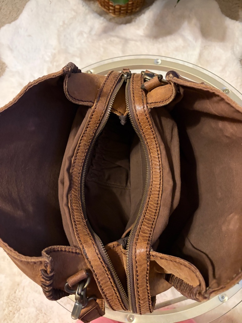 STS Ranchwear Sheridan Flower Leather Top Double Handle Brown Whipstitch Satchel - Picture 5 of 16